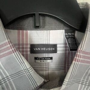 Van Heusen Men's Red and Gray Plaid Shirt